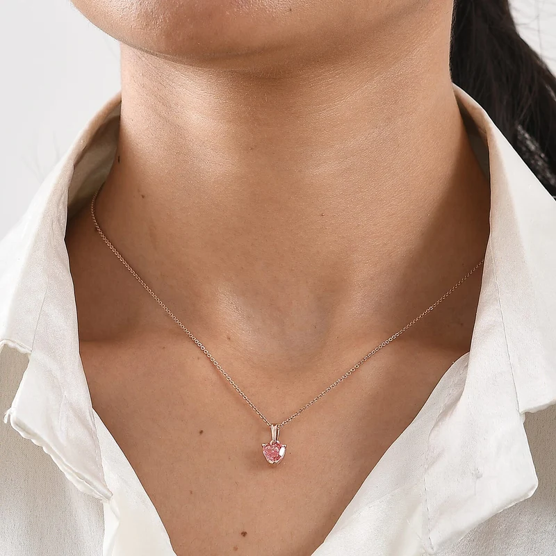 LUXURIANT zertifizierter und geprüfter VS-EF SGL zertifizierter Labor rosa Diamant Anhänger mit 45cm Kette, 925 Silber 750 Roségold Vermeil -(10-15 Werktage Lieferzeit) 1,04 ct.