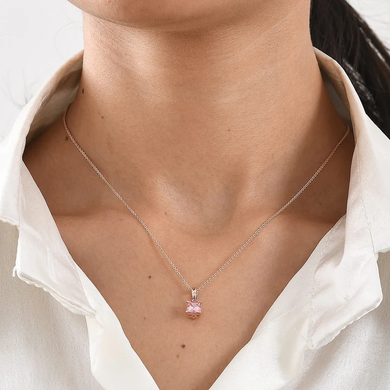 LUXURIANT zertifizierter und geprüfter VS-EF SGL zertifizierter Labor rosa Diamant Anhänger mit 45cm Kette, 925 Silber 750 Roségold Vermeil -(10-15 Werktage Lieferzeit) 1,04 ct.