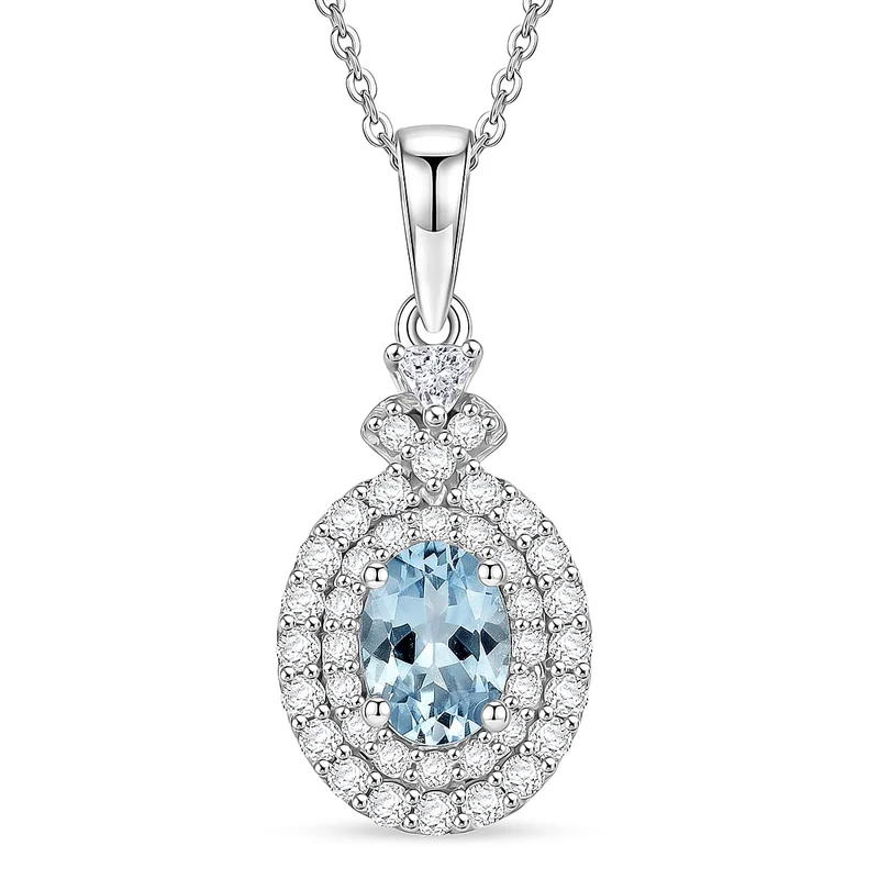 D'Joy AA Santamaria Aquamarin, Moissanit AGI zertifiziert Schmuckset (10-15 Werktage Lieferzeit) ca. 50 cm 925 Silber Rhodiniert ca. 1,44 ct.