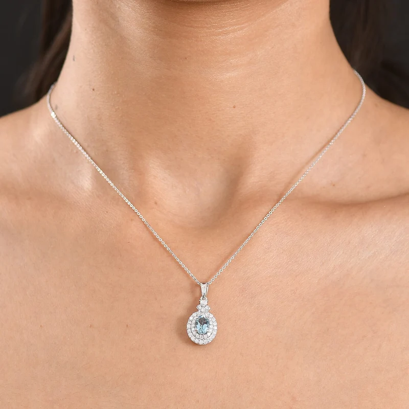 D'Joy AA Santamaria Aquamarin, Moissanit AGI zertifiziert Schmuckset (10-15 Werktage Lieferzeit) ca. 50 cm 925 Silber Rhodiniert ca. 1,44 ct.