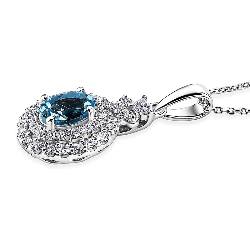 D'Joy AA Santamaria Aquamarin, Moissanit AGI zertifiziert Schmuckset (10-15 Werktage Lieferzeit) ca. 50 cm 925 Silber Rhodiniert ca. 1,44 ct.