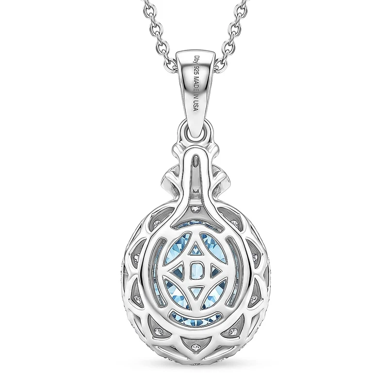 D'Joy AA Santamaria Aquamarin, Moissanit AGI zertifiziert Schmuckset (10-15 Werktage Lieferzeit) ca. 50 cm 925 Silber Rhodiniert ca. 1,44 ct.