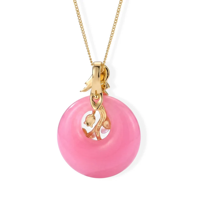 JARDIN KOLLEKTION D'Joy gefärbter rosa Jade, roter Granat und schwarzer Spinell Anhänger mit 45cm Kette, 925 Silber vergoldet - 32,32 ct.