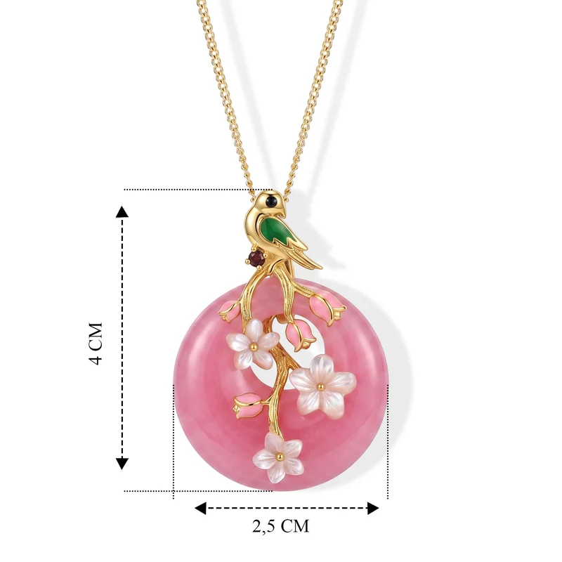 JARDIN KOLLEKTION D'Joy gefärbter rosa Jade, roter Granat und schwarzer Spinell Anhänger mit 45cm Kette, 925 Silber vergoldet - 32,32 ct.