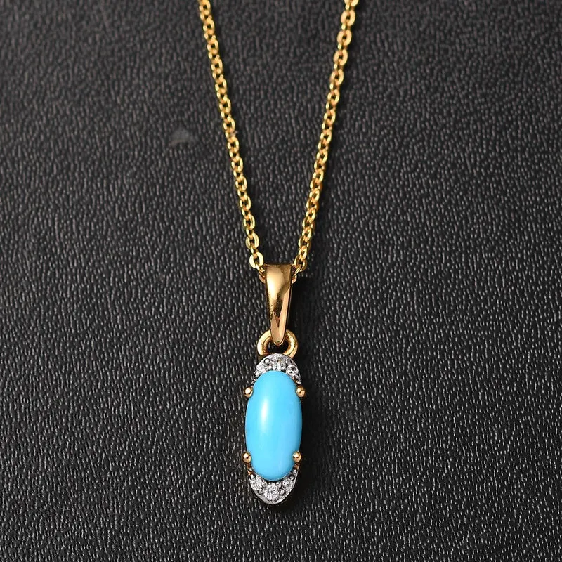 AA Sleeping Beauty Türkis, Weißer Zirkon Schmuckset 925 Silber 750 Gelb Vergoldet ca. 0,63 ct.