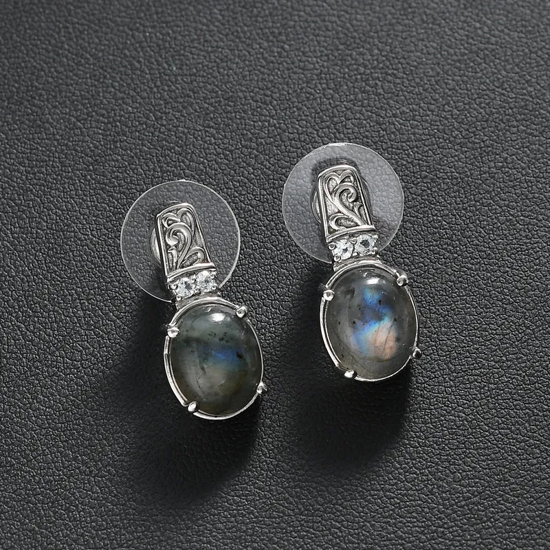 Labradorit, Himmelblauer Topas Ohrringe Edelstahl ca. 8.91 ct