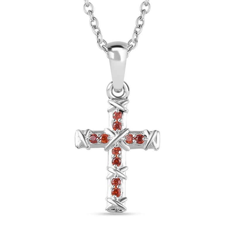 Granat Zirkonia Anhänger mit Kette, 925 Silber und 316L Edelstahl