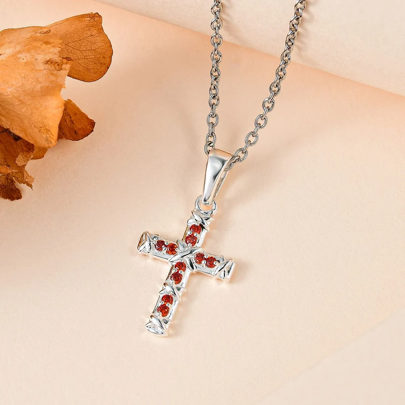 Granat Zirkonia Anhänger mit Kette, 925 Silber und 316L Edelstahl