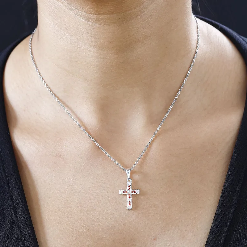 Granat Zirkonia Anhänger mit Kette, 925 Silber und 316L Edelstahl