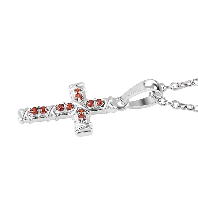 Granat Zirkonia Anhänger mit Kette, 925 Silber und 316L Edelstahl
