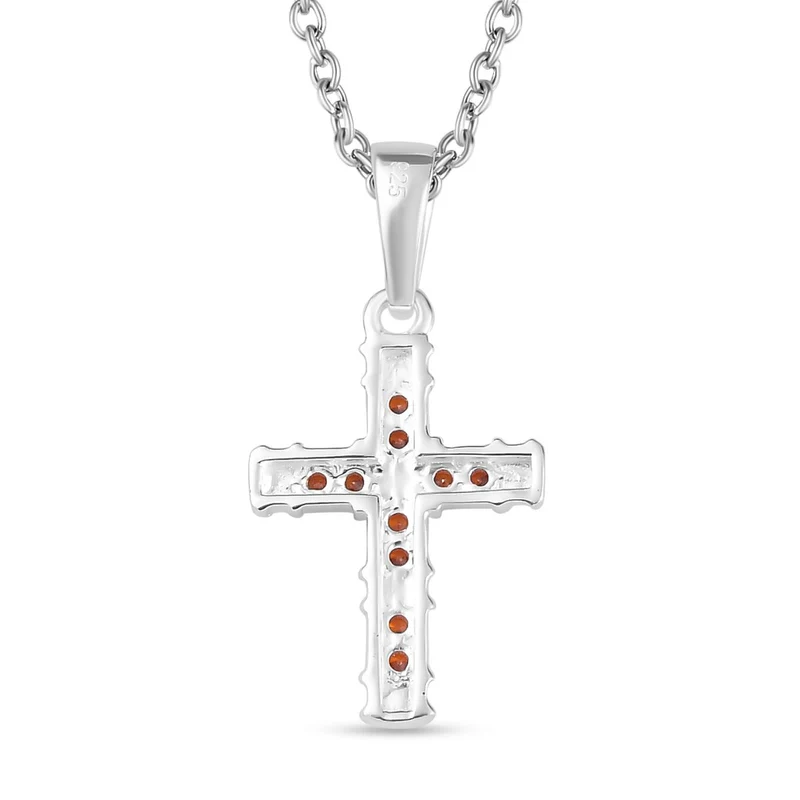 Granat Zirkonia Anhänger mit Kette, 925 Silber und 316L Edelstahl