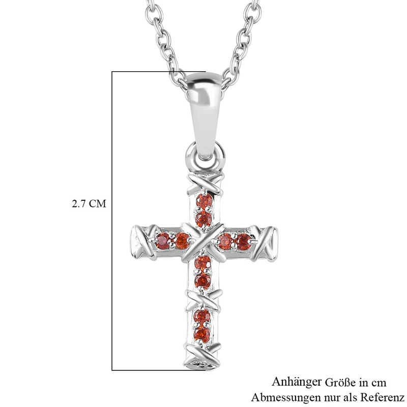 Granat Zirkonia Anhänger mit Kette, 925 Silber und 316L Edelstahl