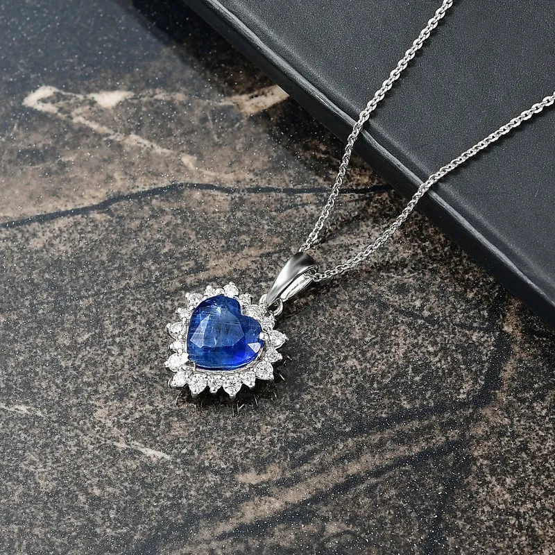 D'Joy AA Natürlicher Kaschmir-Kyanit, Moissanit Schmuckset ca. 50 cm 925 Silber Rhodiniert ca. 3,65 ct.