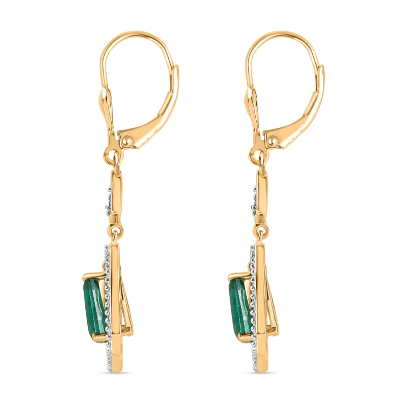 D'Joy Smaragd Triplett Quarz und Zirkon Ohrringe, 925 Silber 750 vergoldet - 2,70 ct.
