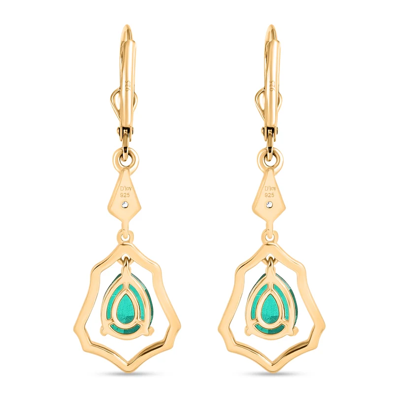 D'Joy Smaragd Triplett Quarz und Zirkon Ohrringe, 925 Silber 750 vergoldet - 2,70 ct.