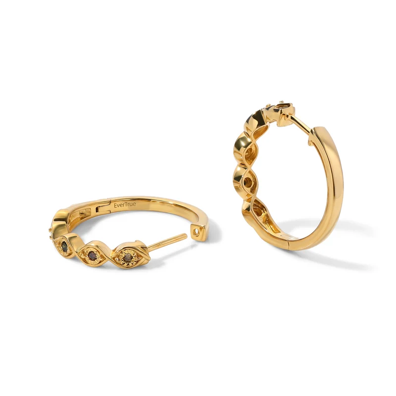 EverTrue mehrfarbige Diamant Ohrringe, Messing mit Gelbgold E-Beschichtung - 0,15 ct.