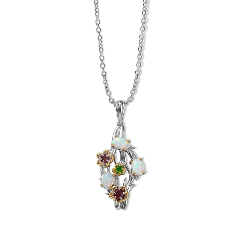EverTrue AA afrikanischer Rubin, Rhodolith Granat und Chromdiopsid Anhänger mit 50cm Edelstahl Kette, Bronze mit Platin E-Beschichtung - 2,71 ct.