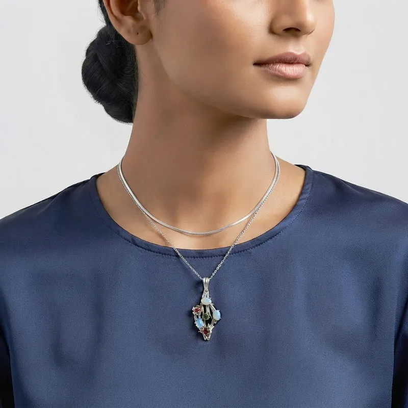 EverTrue AA afrikanischer Rubin, Rhodolith Granat und Chromdiopsid Anhänger mit 50cm Edelstahl Kette, Bronze mit Platin E-Beschichtung - 2,71 ct.