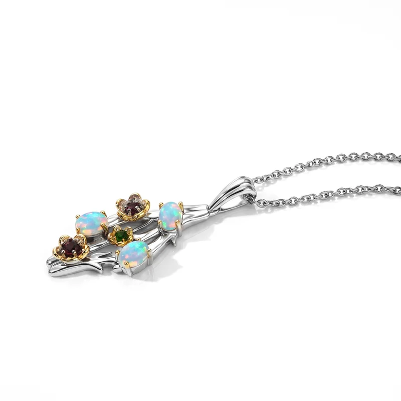 EverTrue AA afrikanischer Rubin, Rhodolith Granat und Chromdiopsid Anhänger mit 50cm Edelstahl Kette, Bronze mit Platin E-Beschichtung - 2,71 ct.