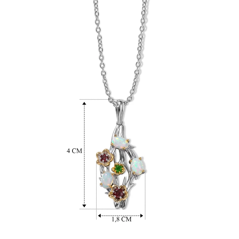 EverTrue AA afrikanischer Rubin, Rhodolith Granat und Chromdiopsid Anhänger mit 50cm Edelstahl Kette, Bronze mit Platin E-Beschichtung - 2,71 ct.