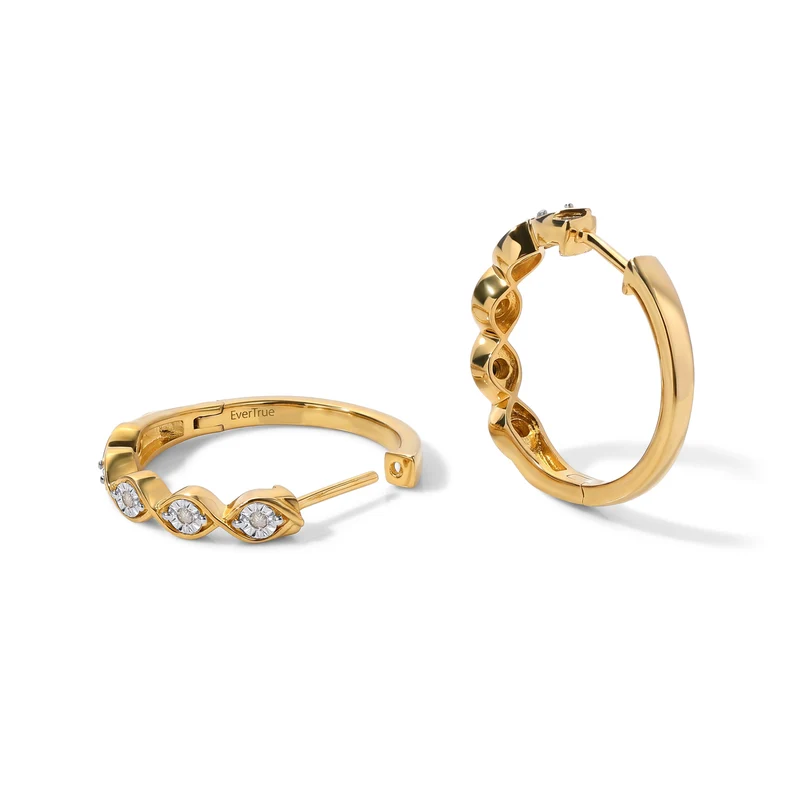 EverTrue weiße Diamant Ohrringe, Messing mit Gelbgold E-Beschichtung - 0,15 ct.