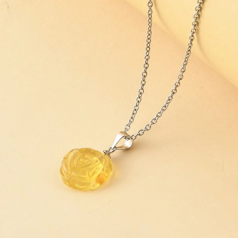 Natürlicher Bernstein Anhänger mit Kette, 925 Silber rhodiniert