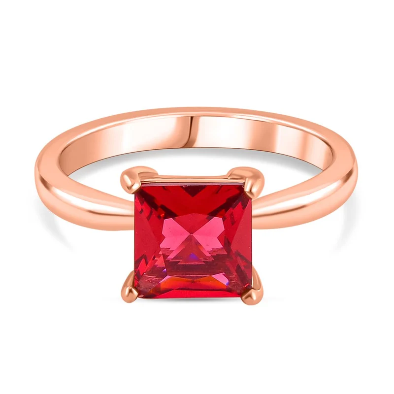 3er Set - Roter Zirkonia Ring, Anhänger und Ohrringe Schmuckset (Größe 17.00), Reiner Edelstahl, rosevergoldet