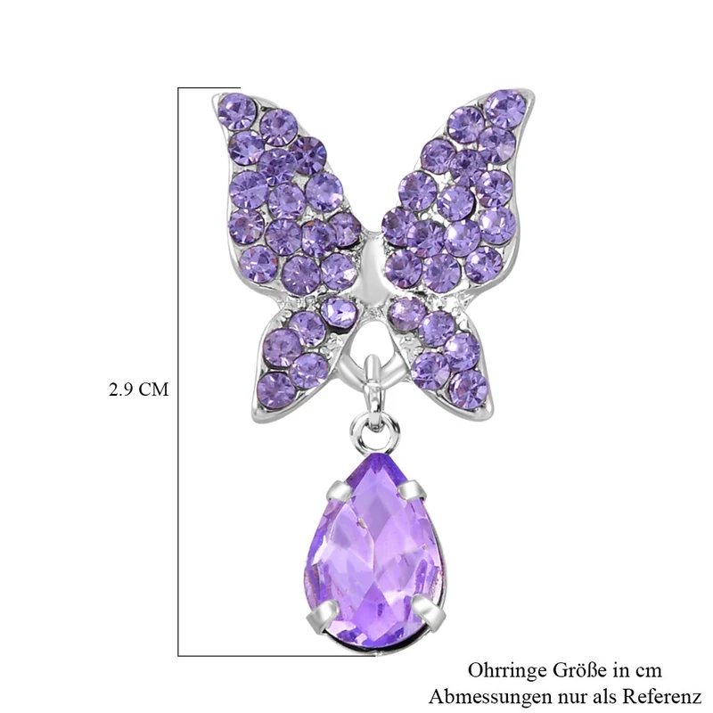 Blauer Kristall Schmetterling Ohrringe, silberfarben
