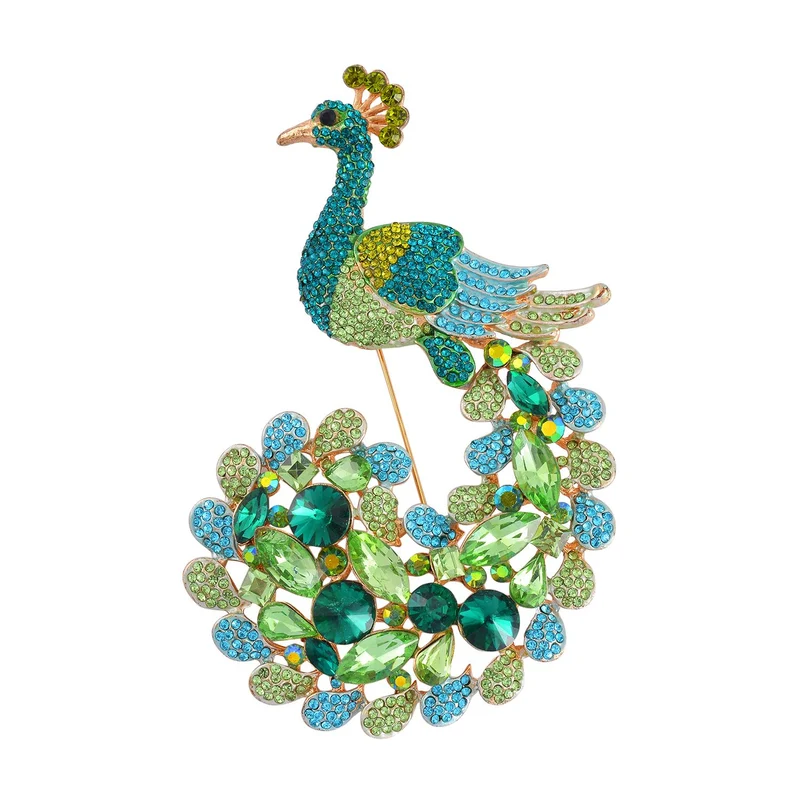 Mehrfarbiger Pfau Kristall Brosche, emailliert, Rosa