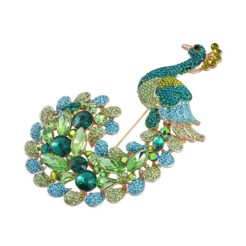 Mehrfarbiger Pfau Kristall Brosche, emailliert, Rosa