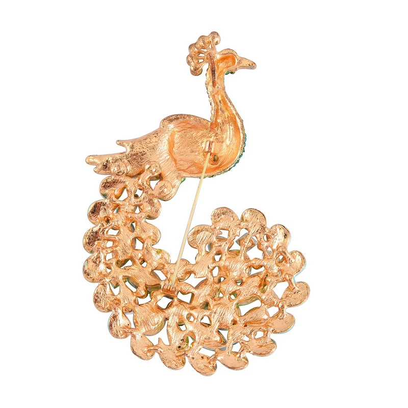 Mehrfarbiger Pfau Kristall Brosche, emailliert, Rosa