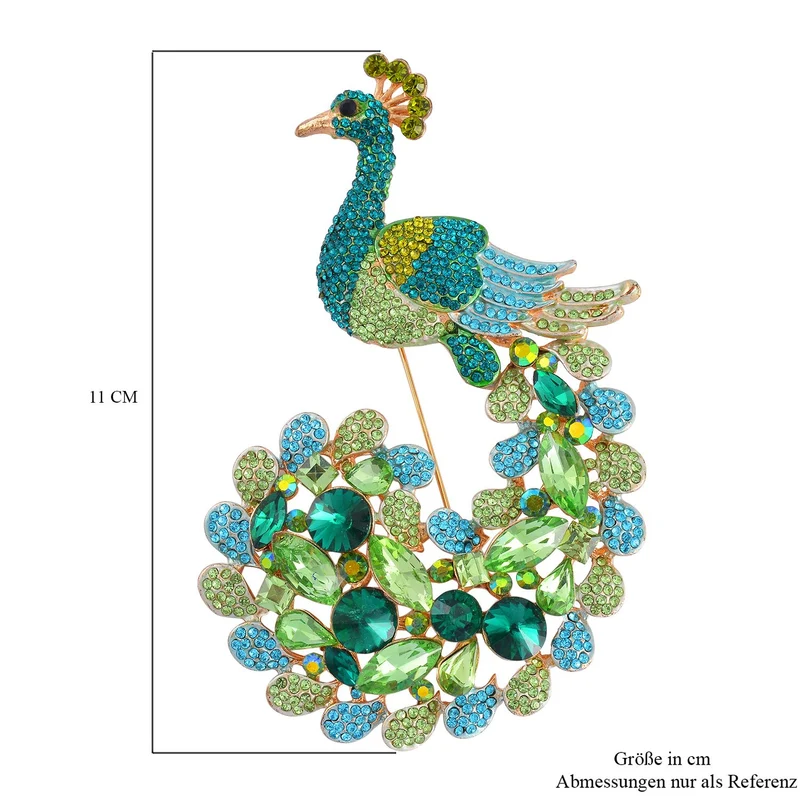 Mehrfarbiger Pfau Kristall Brosche, emailliert, Rosa