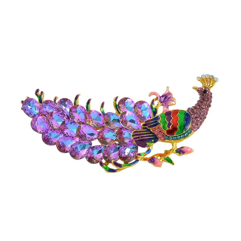 Mehrfarbiger Pfau Kristall Brosche, emailliert, Rosa