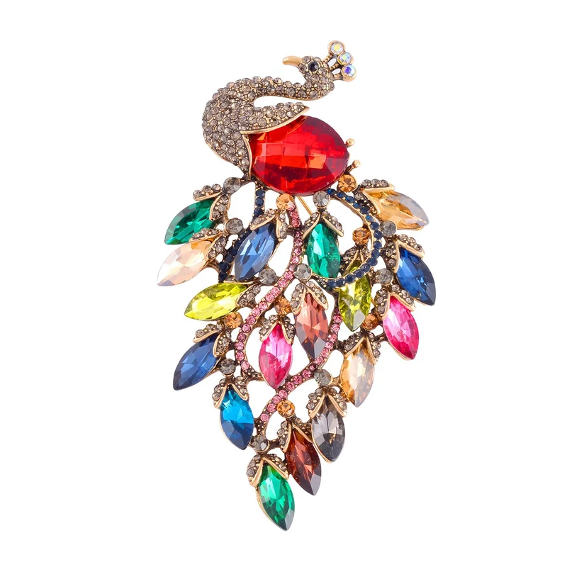 Mehrfarbiger Pfau Kristall Brosche, emailliert, Rosa