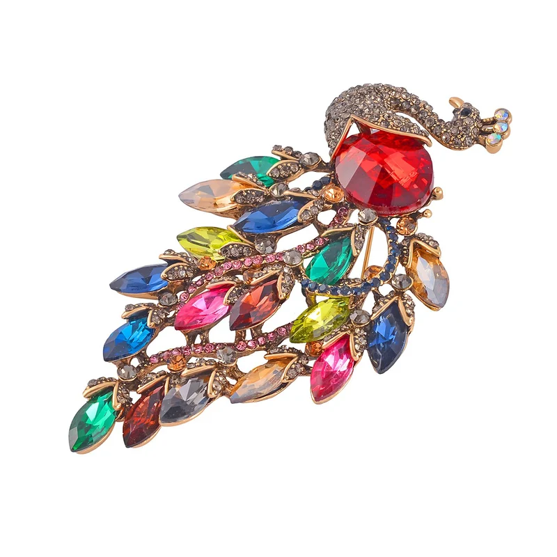 Mehrfarbiger Pfau Kristall Brosche, emailliert, Rosa
