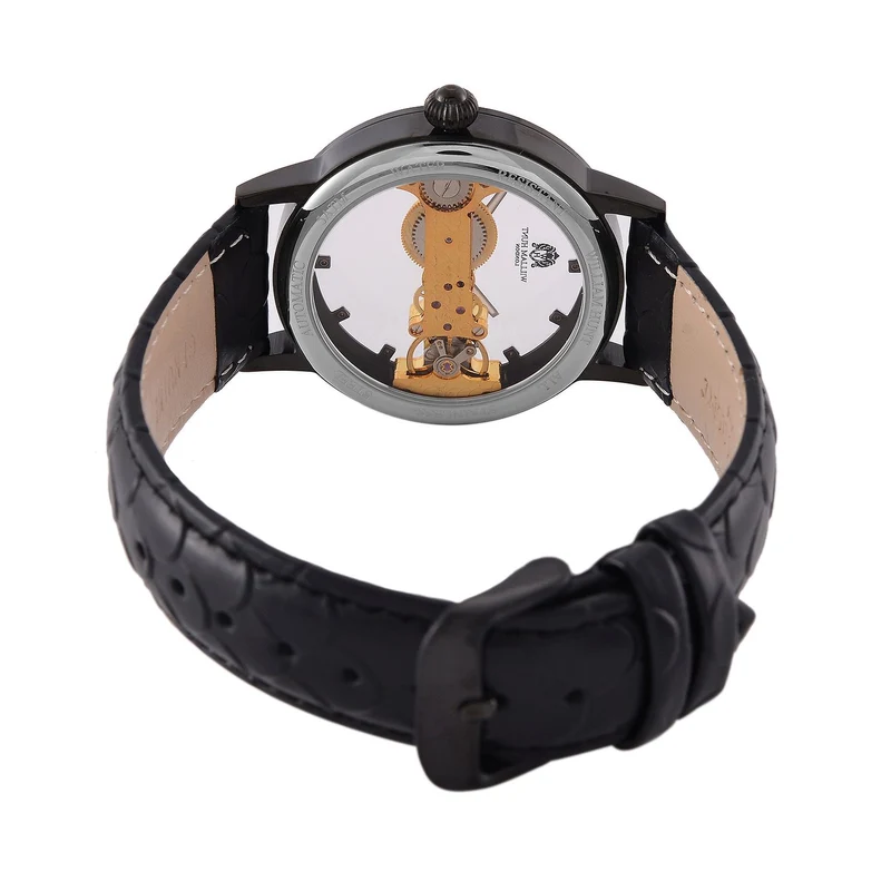 William Hunt Automatik-Uhr, Edelstahlgehäuse, Hohles Zifferblatt mit weißen Kristallen, rosa Lederarmband, 5ATM wasserdicht