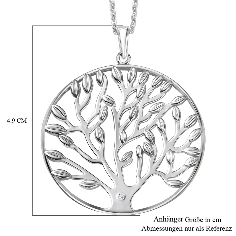 EVER TRUE Weißer Diamant Anhänger mit Kette ca. 50 cm, Nickelfreies Messing Silberfarben