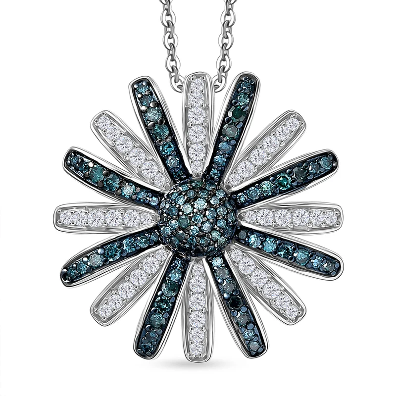 D'Joy Blauer Diamant, Weißer Diamant Schmuckset ca. 50 cm 925 Silber rhodiniert ca. 1.00 ct