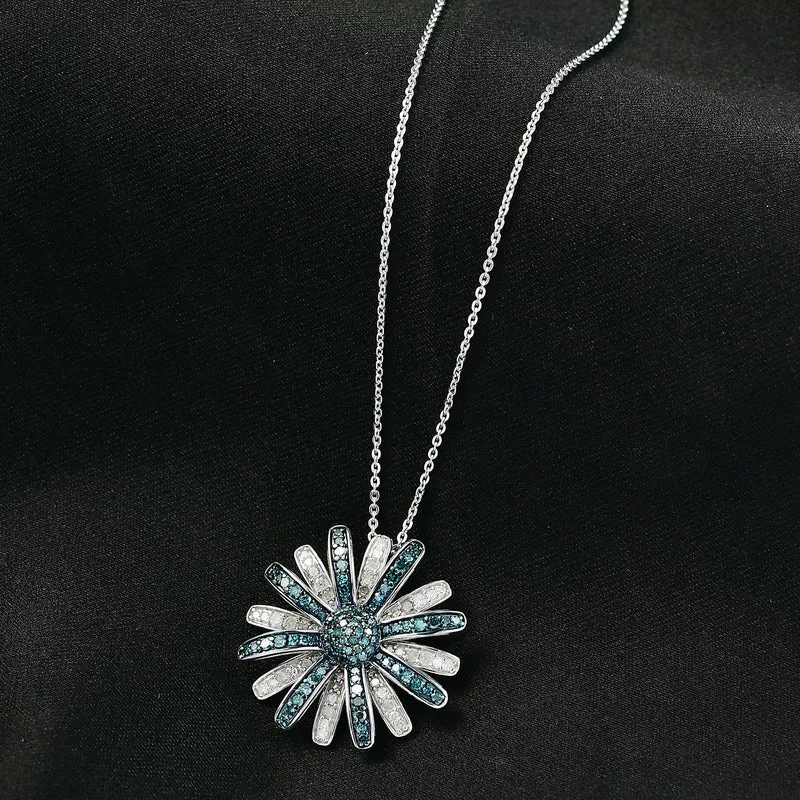 D'Joy Blauer Diamant, Weißer Diamant Schmuckset ca. 50 cm 925 Silber rhodiniert ca. 1.00 ct