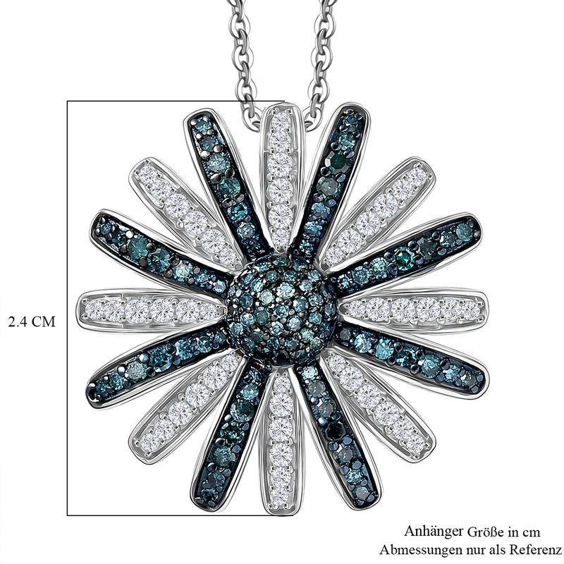 D'Joy Blauer Diamant, Weißer Diamant Schmuckset ca. 50 cm 925 Silber rhodiniert ca. 1.00 ct