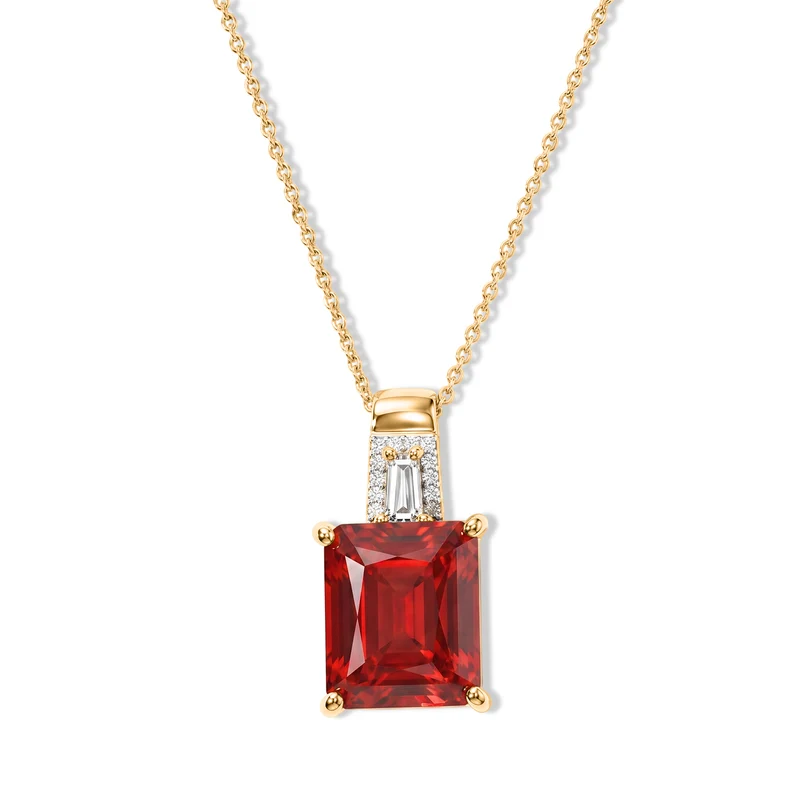 D'Joy Rubin Feuer Triplett Quarz und Zirkon Anhänger mit 50cm Kette, 925 Silber 750 Gelbgold Vermeil - 6,87 ct.