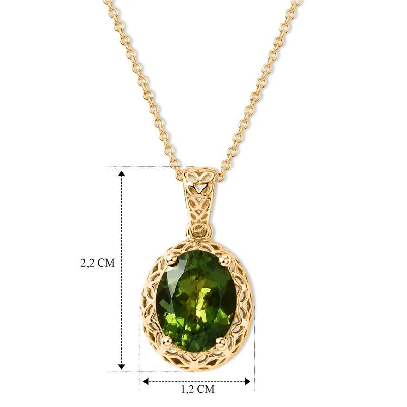D'Joy natürlicher grüner Apatit Anhänger mit 50cm Kette, 925 Silber 750 Gelbgold Vermeil - 2,43 ct.