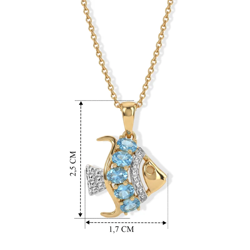 D'Joy AA blauer Apatit Anhänger 50cm Edelstahl Kette, 925 Silber in Goldton - 1,04 ct.