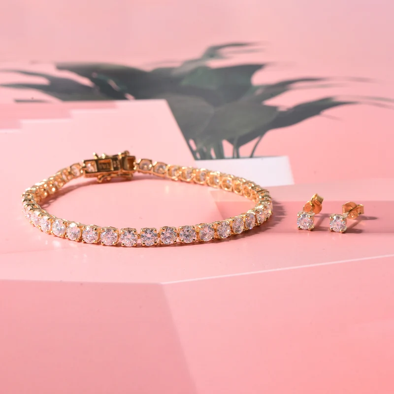 2er Set - D'Joy Moissanit Armband und Ohrringe, 925 Silber Rhodiniert, (Größe 19.00) ca. 9,75 ct.