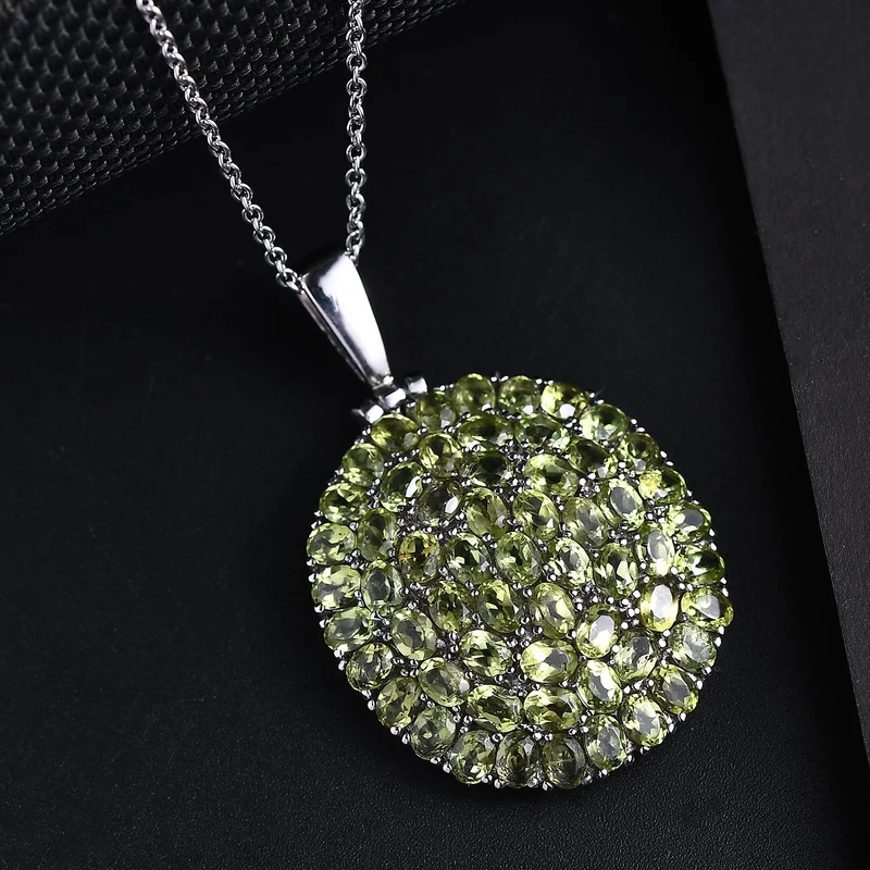 Natürlicher Peridot Anhänger mit Kette ca. 50 cm, 316L Edelstahl ca. 9.44 ct