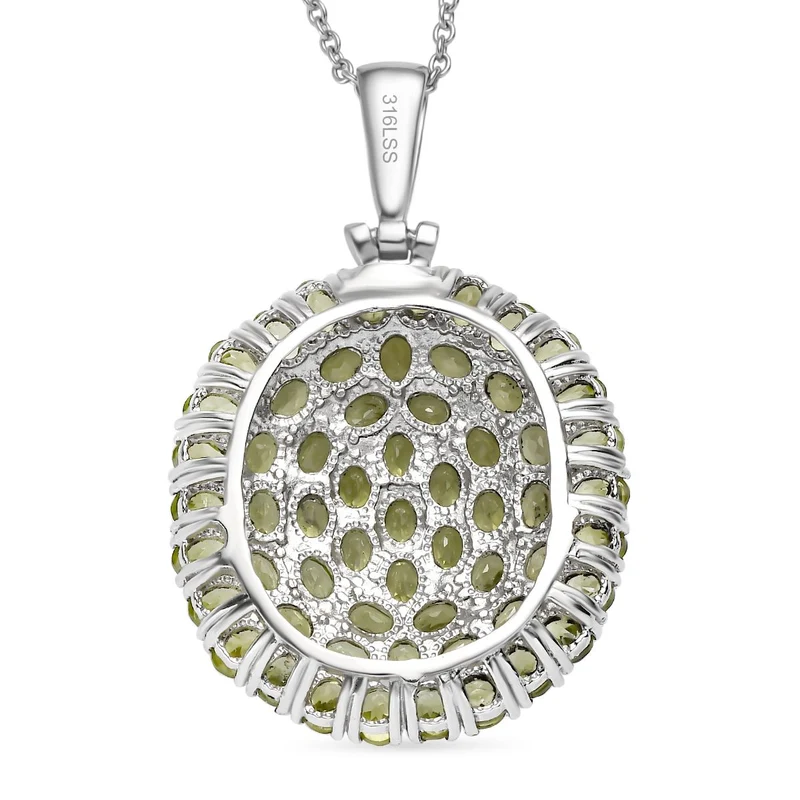 Natürlicher Peridot Anhänger mit Kette ca. 50 cm, 316L Edelstahl ca. 9.44 ct