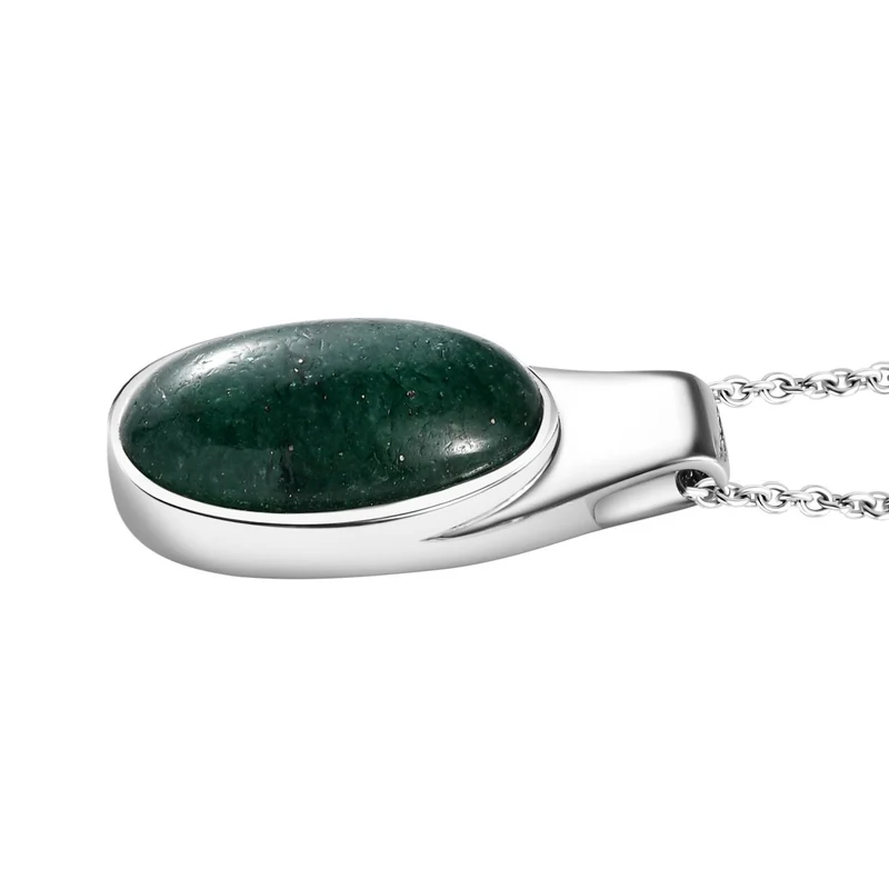 AAA Grüner Aventurin Anhänger mit Kette, Edelstahl ca. 10.50 ct