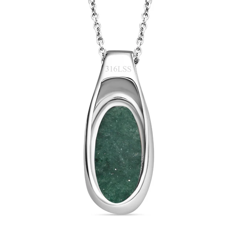 AAA Grüner Aventurin Anhänger mit Kette, Edelstahl ca. 10.50 ct