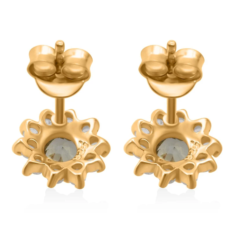 D'Joy AA Grüner Saphir, Weißer Zirkon Ohrringe 925 Silber vergoldet ca. 1,30 ct.