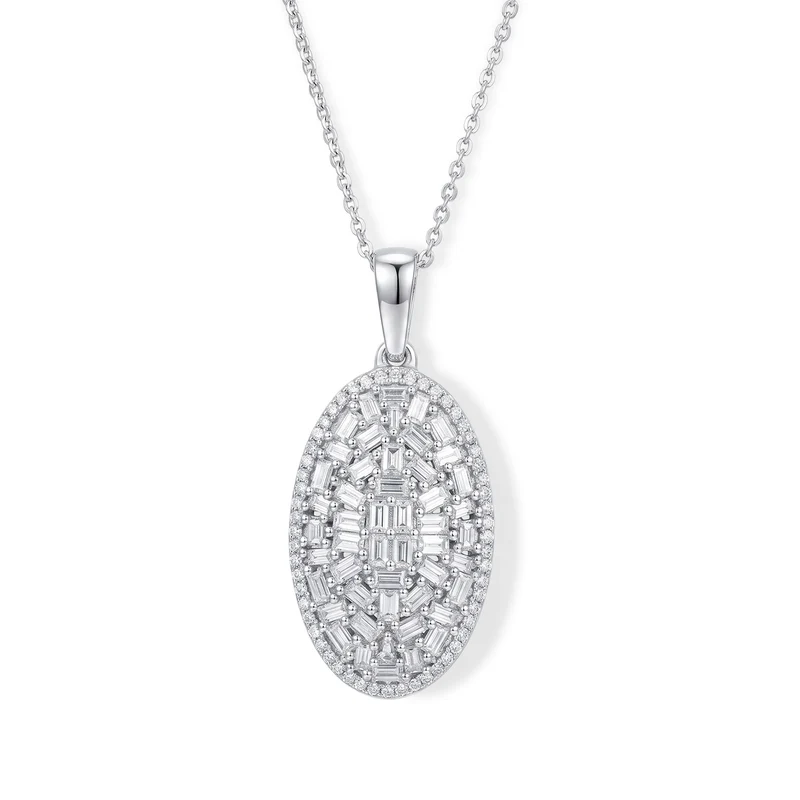 LUXURIANT SGL zertifizierter SI-GH Labor Diamant Cluster Halo Anhänger mit 50cm Kette, 925 Silber rhodiniert - 1,01 ct.